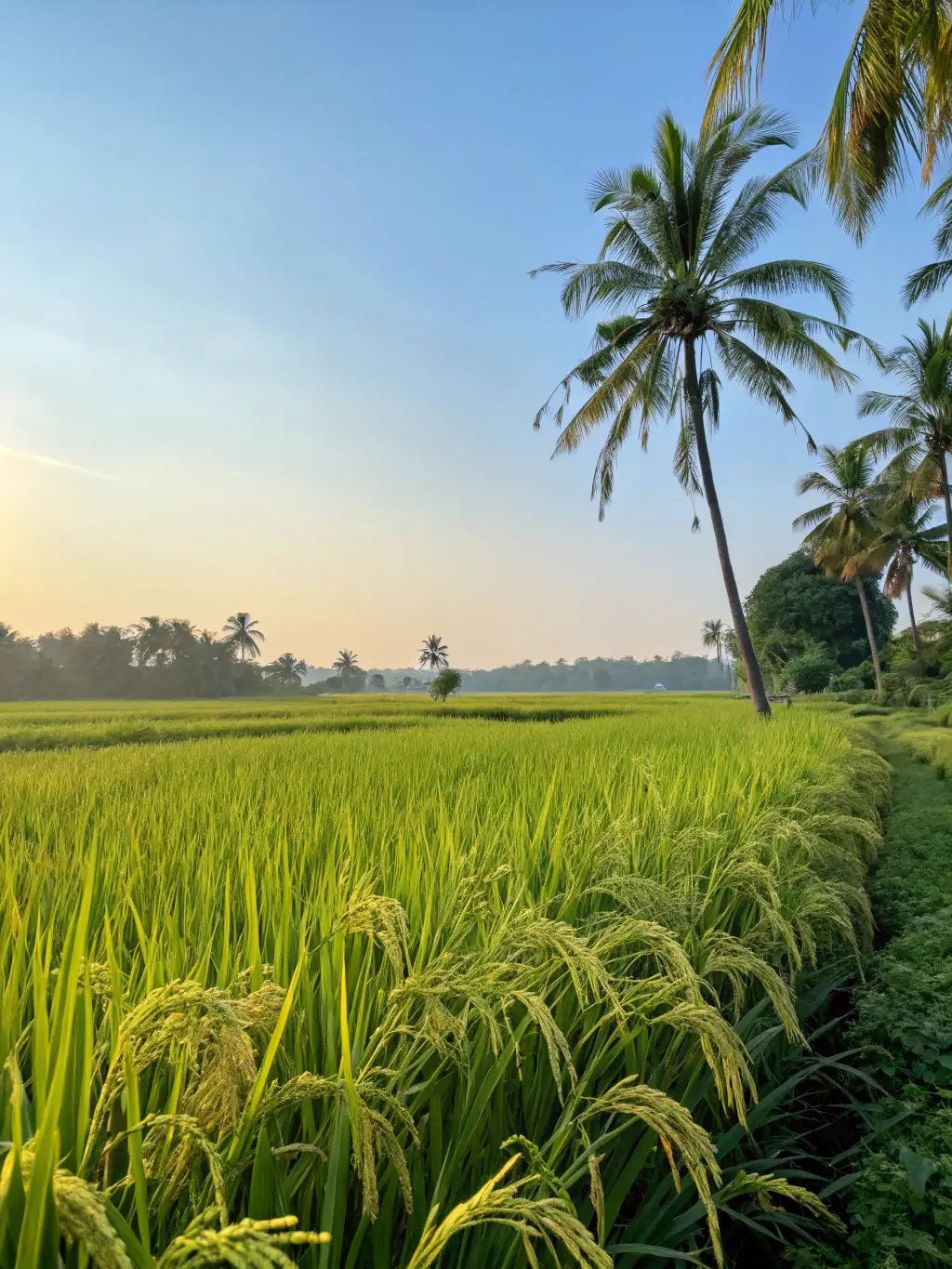 A serene image of a rural Indian landscape with lush green fields, representing investments in agricultural bonds and rural development.