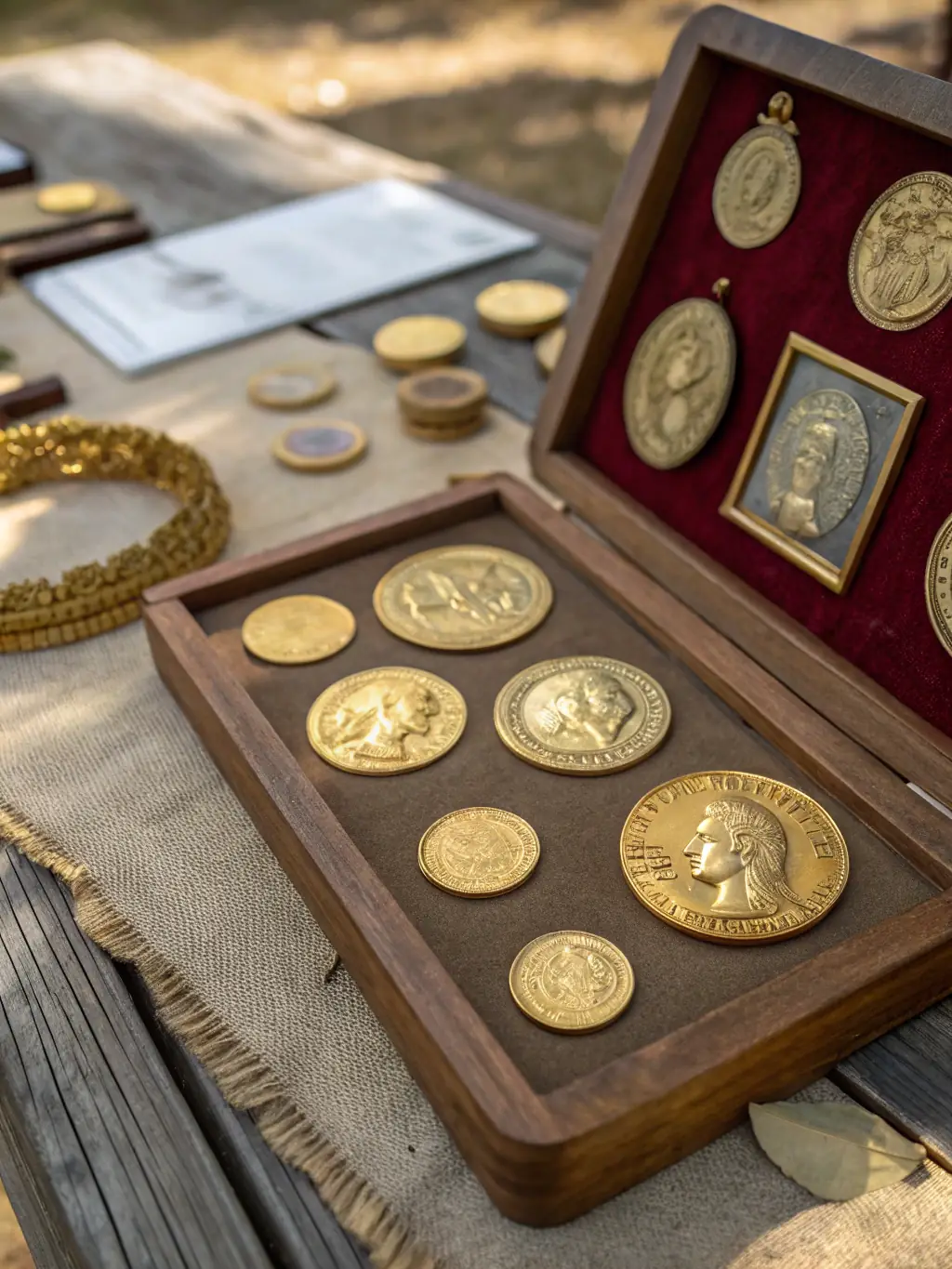 A modern, minimalist image of gold coins and bars, representing investments in gold and other precious metals.