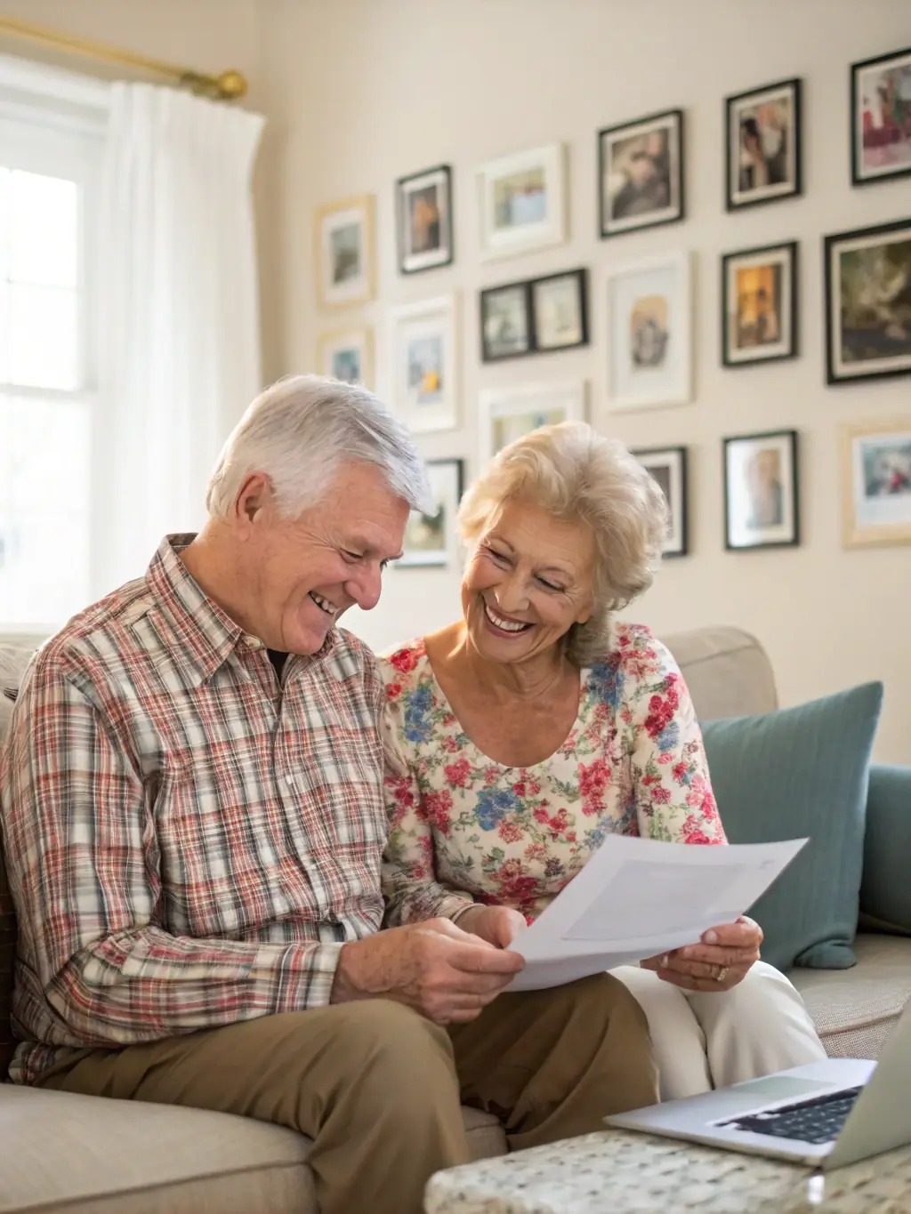 A senior Indian couple is smiling and relaxed, enjoying their retirement savings and financial security thanks to careful planning.